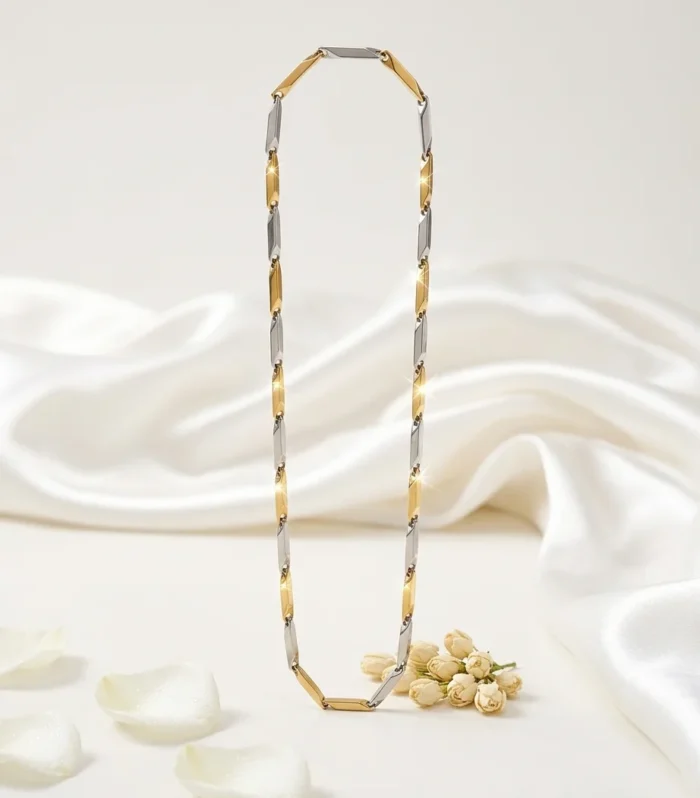 Two-Tone Cylindrical Bar Link Chain Pendant for Men – Modern Stylish Necklace | Wishbuds