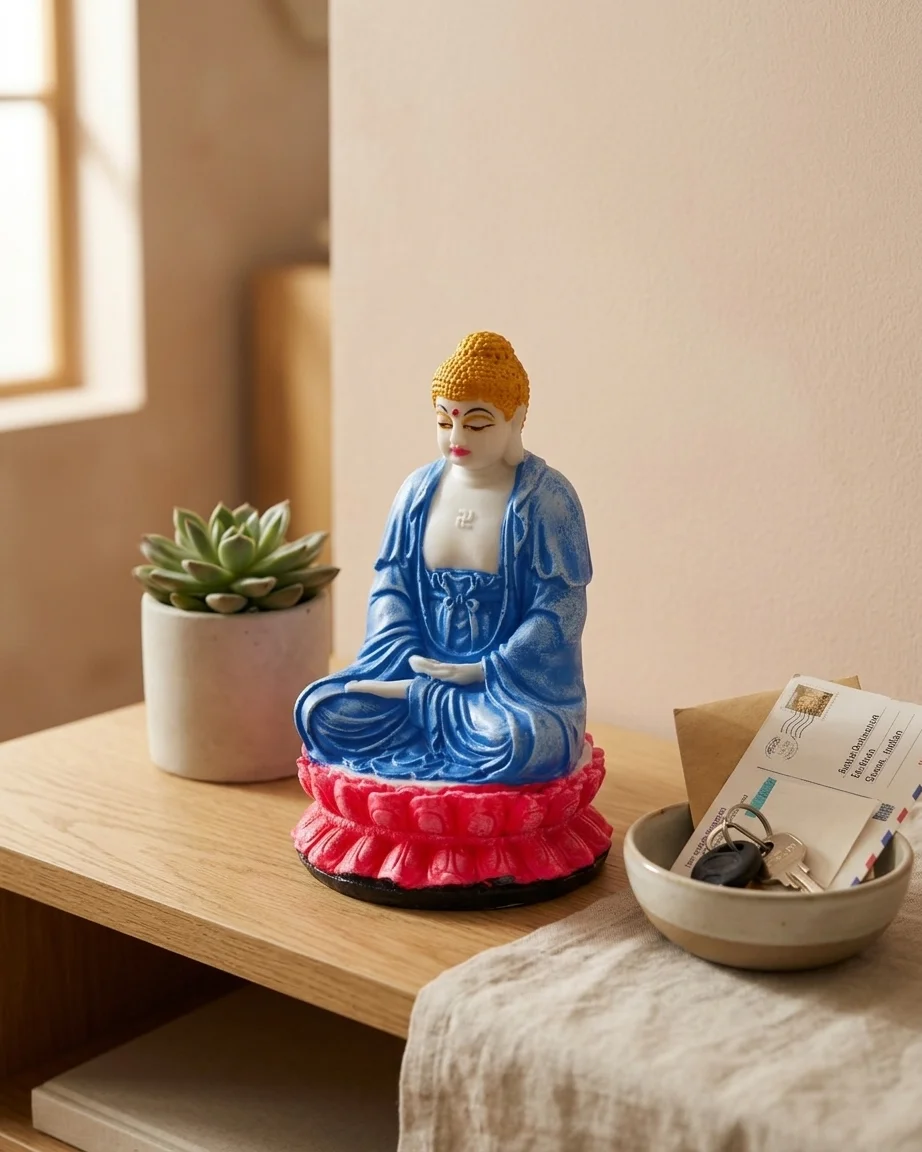 Serene Meditating Buddha Idol on Pink Lotus Base | Wishbuds - Image 2