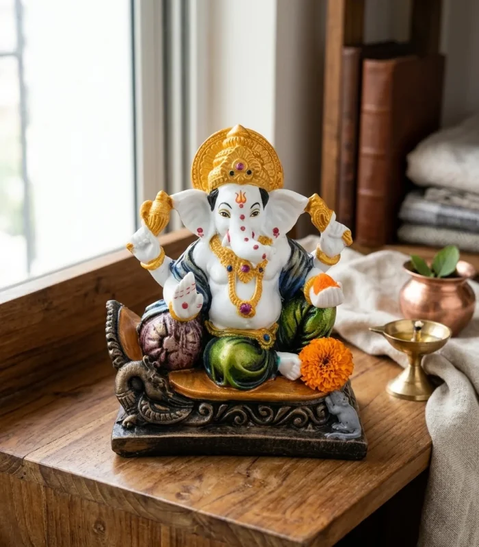 Majestic Lord Ganesha Idol on Decorative Throne