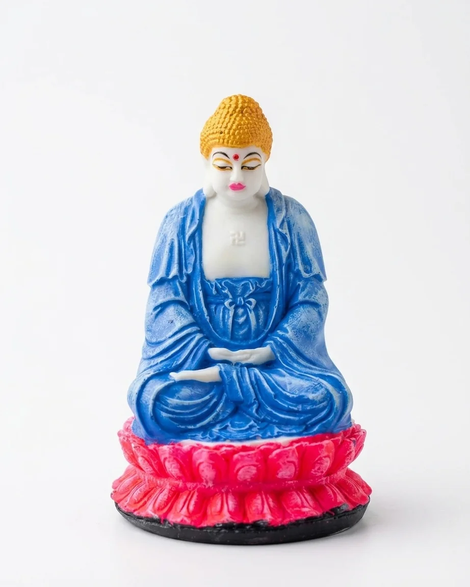 Serene Meditating Buddha Idol on Pink Lotus Base | Wishbuds - Image 3