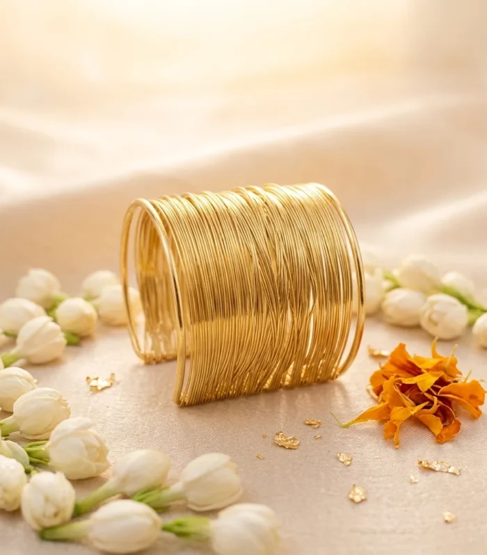 Suvarna Wire Cuff Gold Bracelet