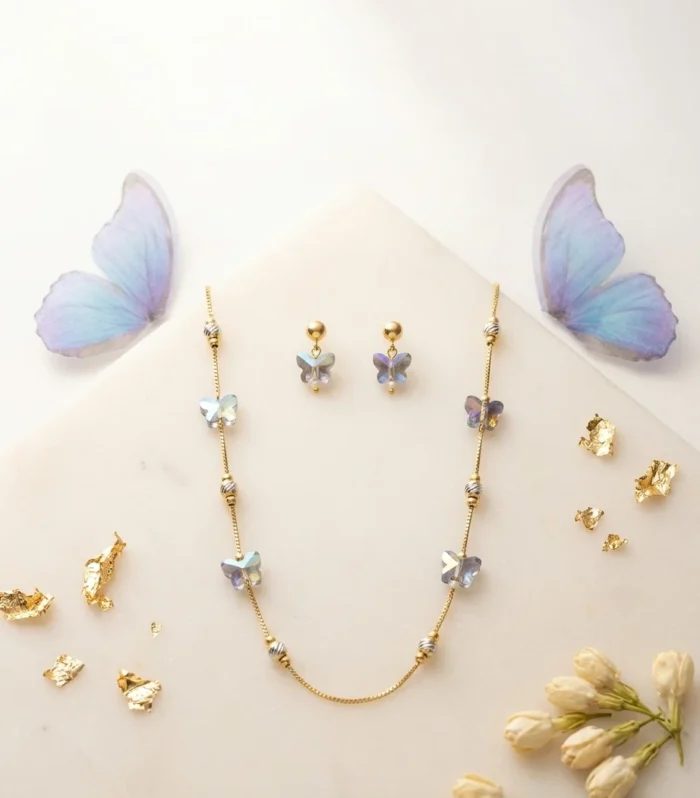 Butterfly Crystal Jewelry Set – Necklace & Stud Earrings