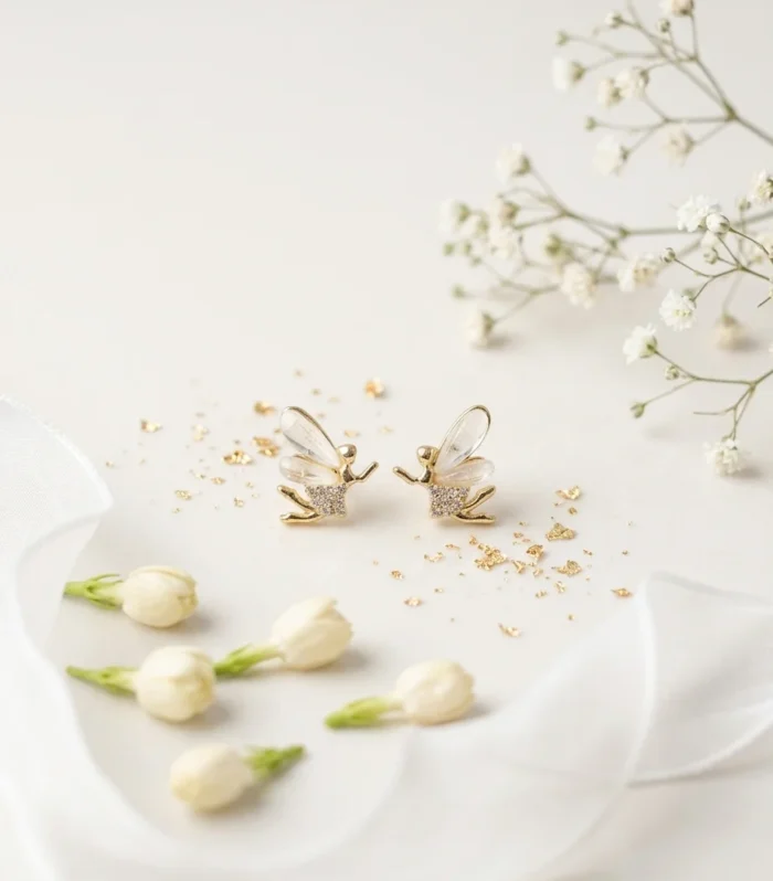 Gold Fairy Stud Earrings with Crystal Detailing | Wishbuds
